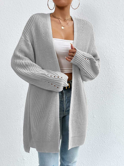 Open Front Dropped Shoulder Slit Cardigan.