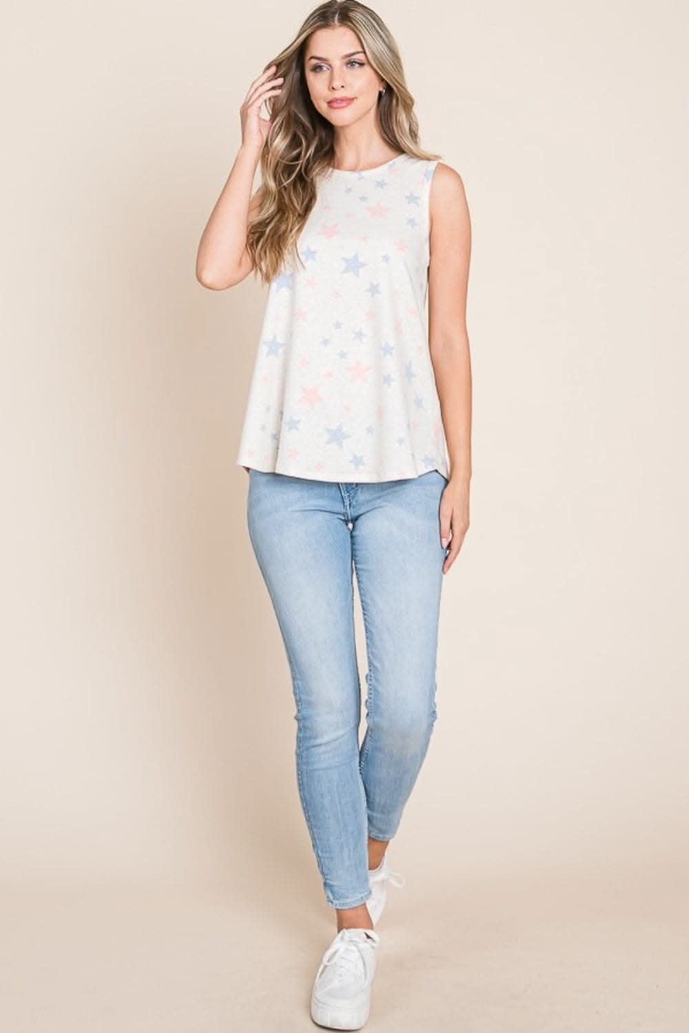 BOMBOM Star Print Round Neck Tank - Love Salve 