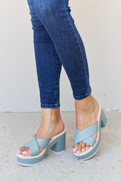 Weeboo Cherish The Moments Contrast Platform Sandals in Misty Blue.