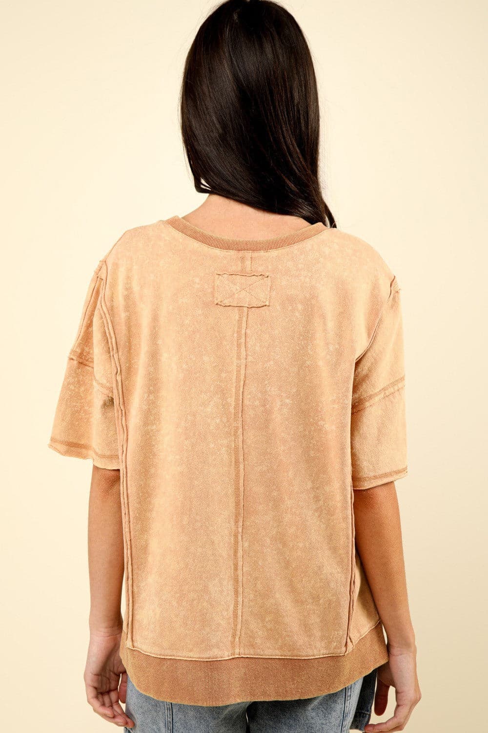 VERY J Round Neck Exposed Seam Slit T-Shirt.