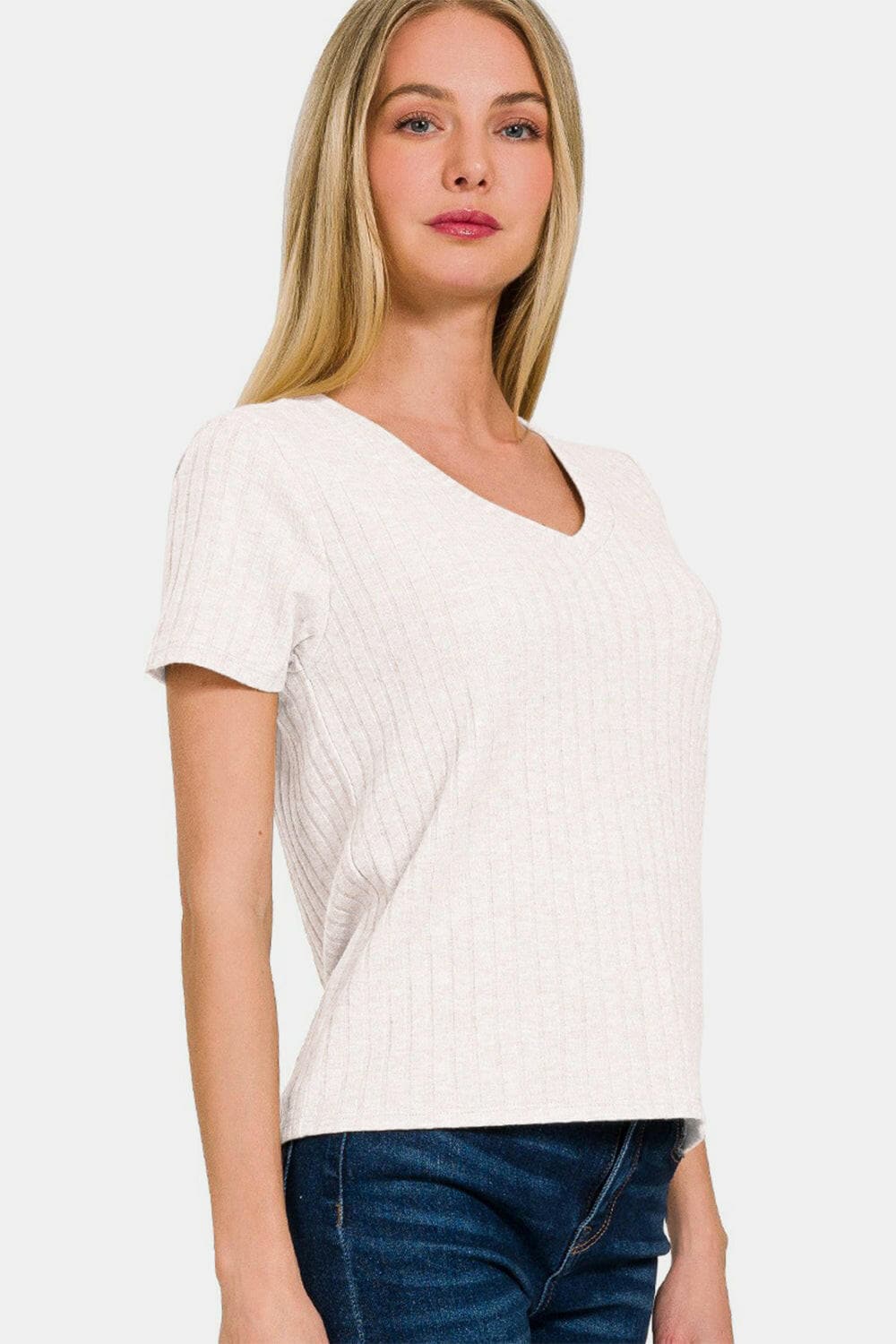 Zenana Ribbed Short Sleeve T-Shirt.