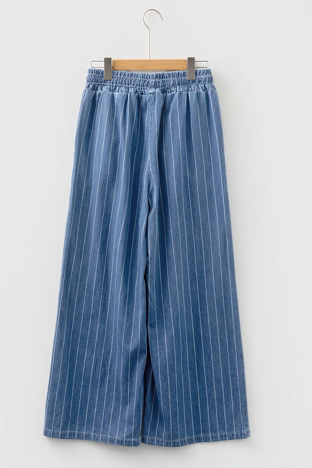 Premium Blue Stripe Chambray Wide Leg Tied Elastic Waist Trousers Dear-Lover Dropshipping
