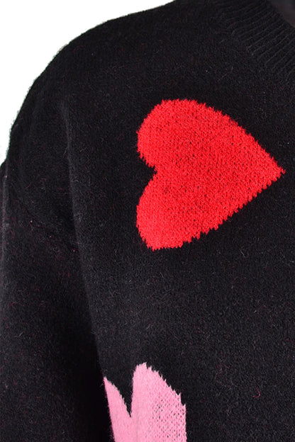 Heart Round Neck Droppped Shoulder Sweater.