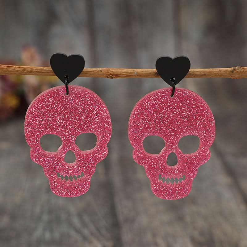 Heart and skeleton acrylic drop earrings