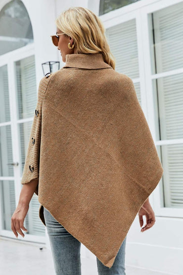 Turtleneck Buttoned Poncho.