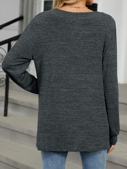 Cutout Round Neck Long Sleeve T-Shirt.