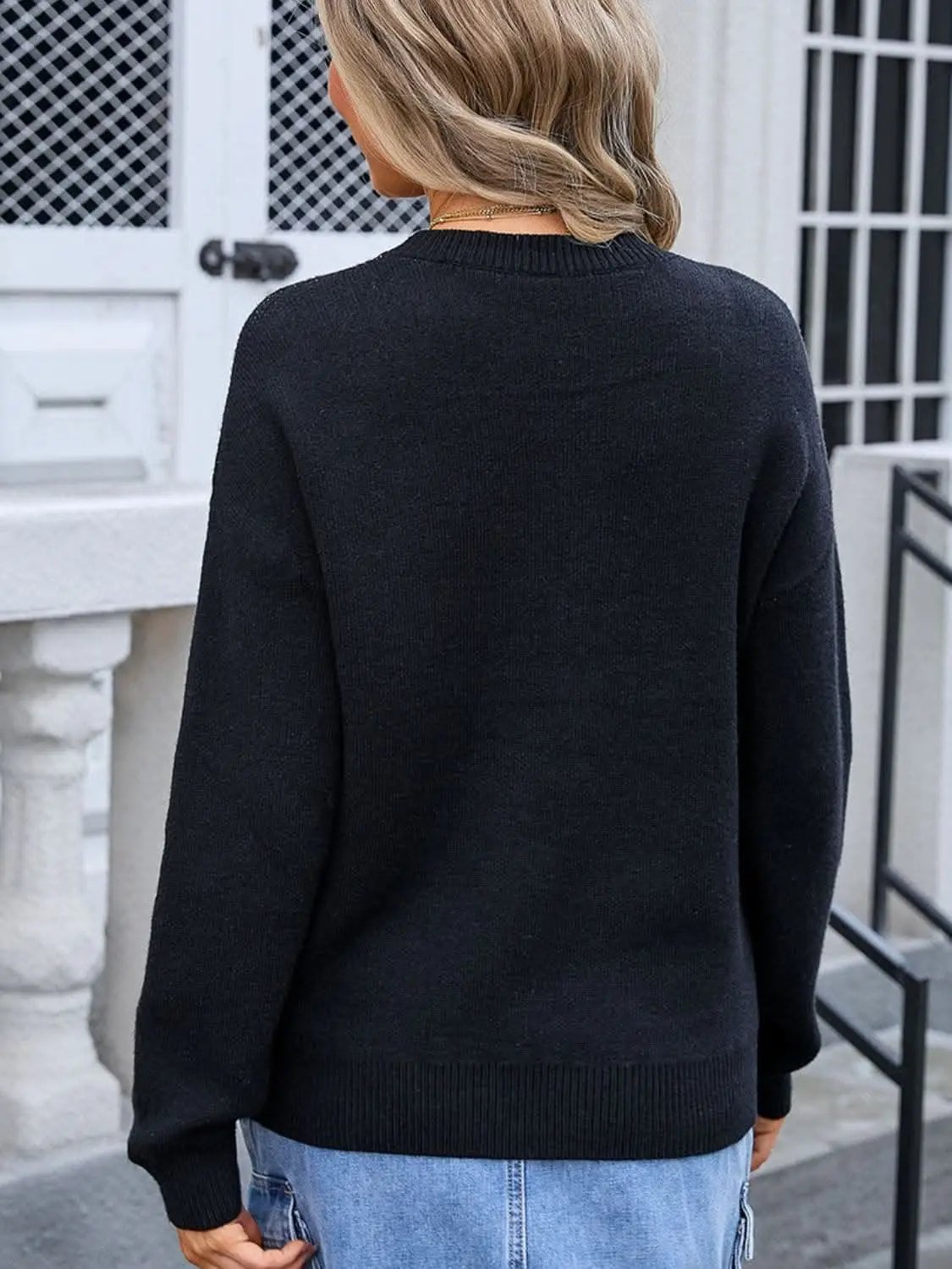Chic bow detail long sleeve sweater - Love Salve 