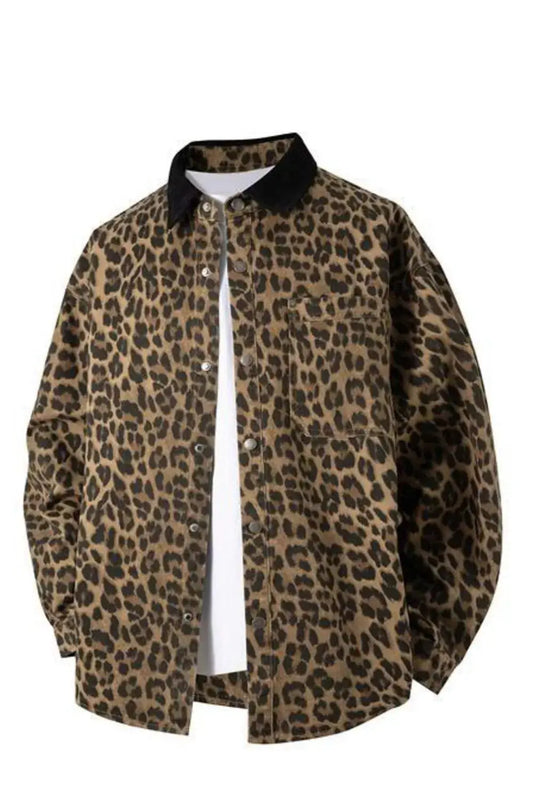 Men's Plus Size Leopard Print Snap Down Shirt Simply Love