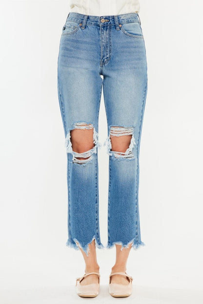 Kancan Distressed Frayed Hem Cropped Jeans.