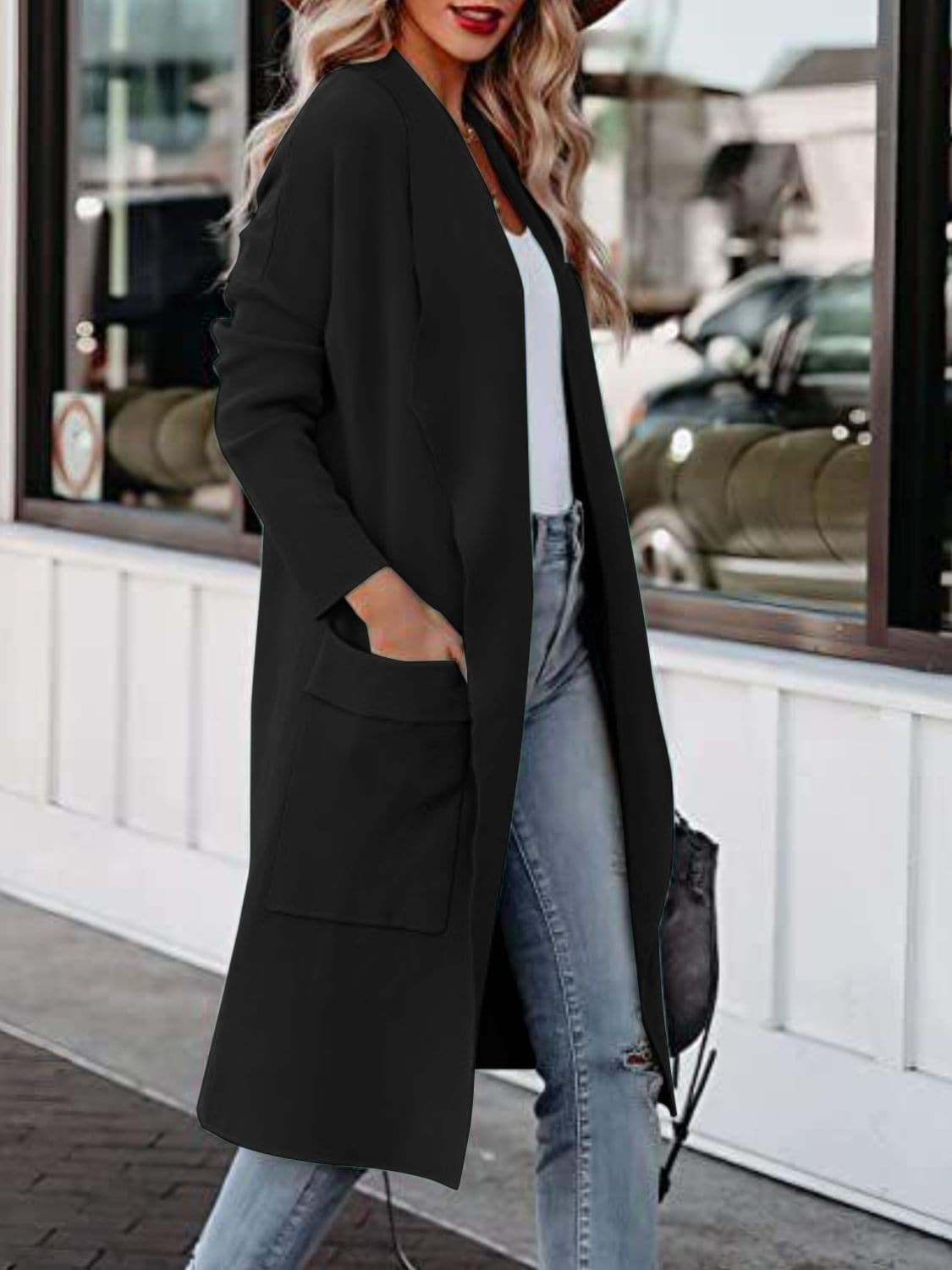 Open Front Dropped Shoulder Outerwear.