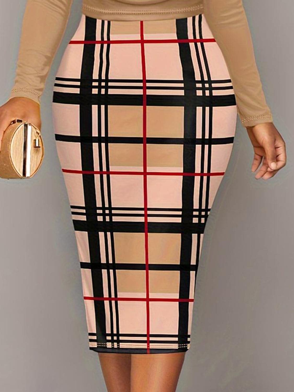 Plus Size Plaid Long Sleeve Mini Dress.