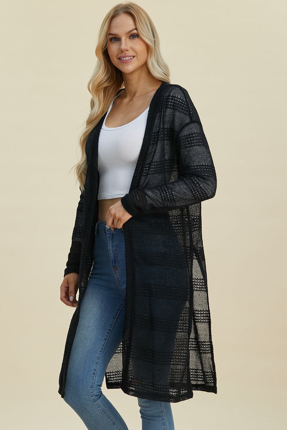 Double Take Full Size Open Front Longline Cardigan.