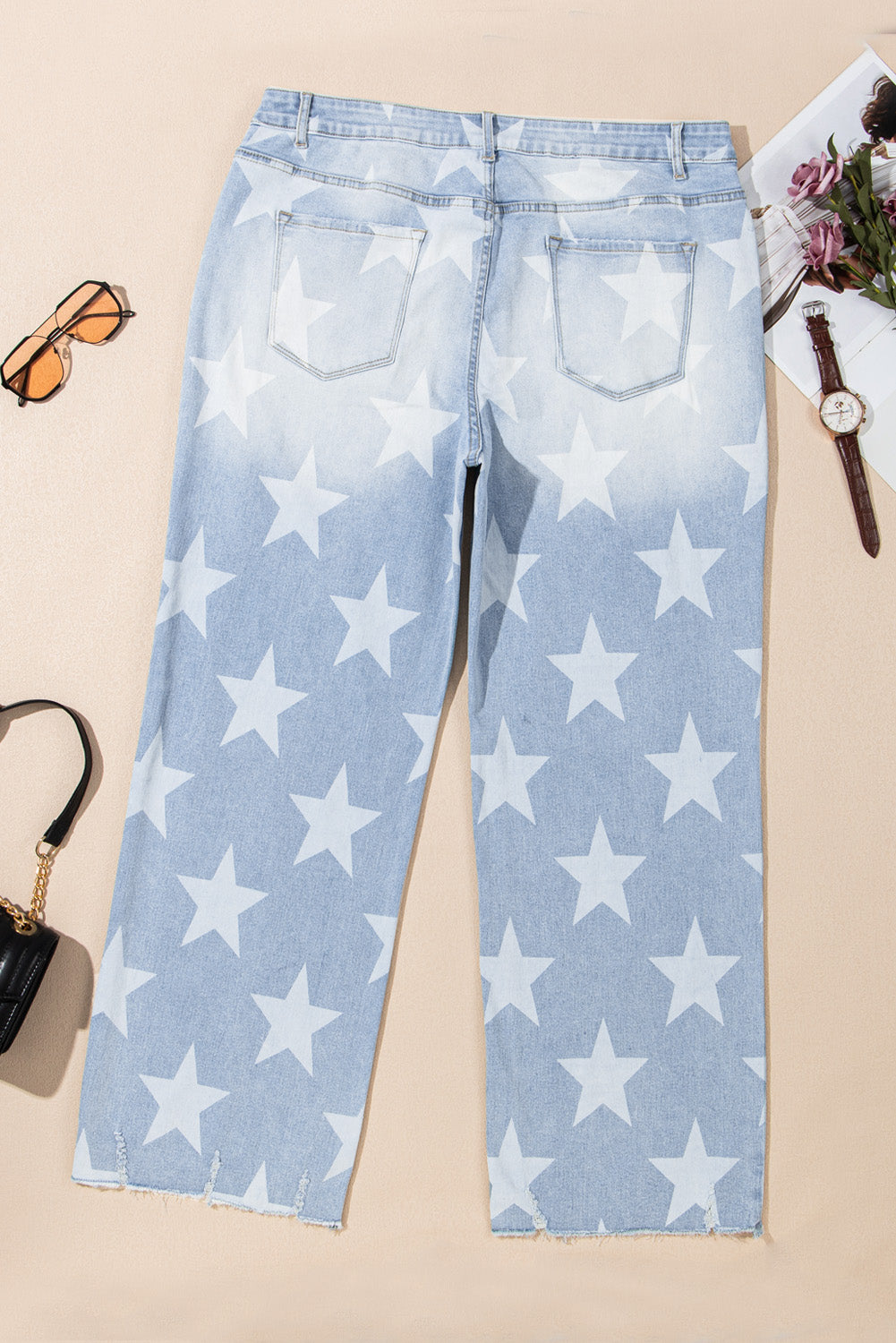 Beau Blue High Waist Plus Size Jeans with Star Motif