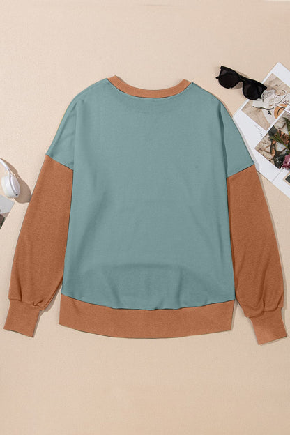 Contrast Round Neck Long Sleeve Sweatshirt.