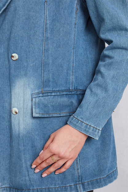 Lapel Collar Washed Denim Top.