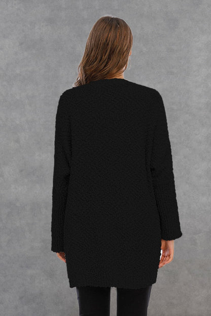 Pocketed Open Front Long Sleeve Cardigan.