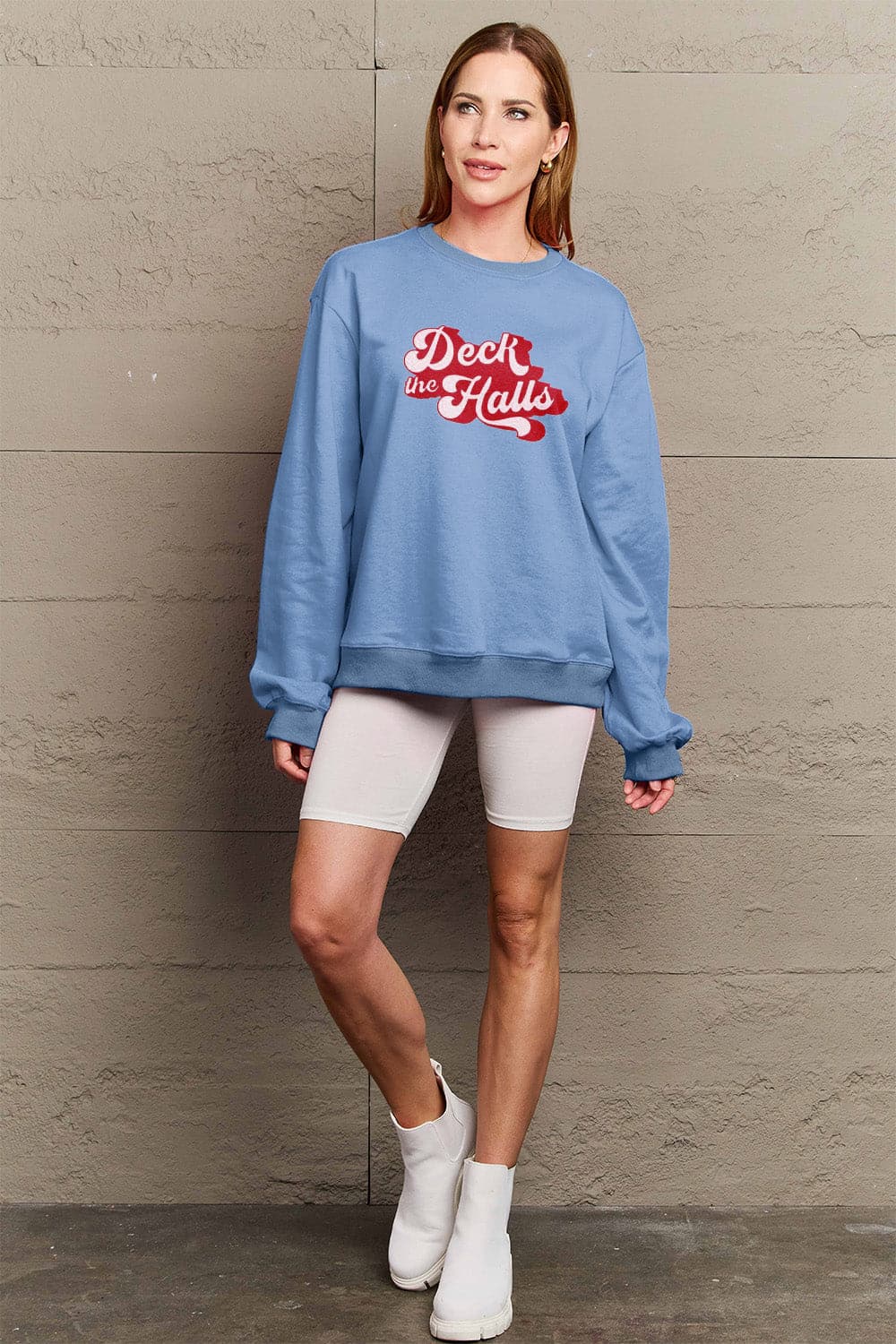 Simply Love Full Size DECK THE HALLS Graphic Sweatshirt.