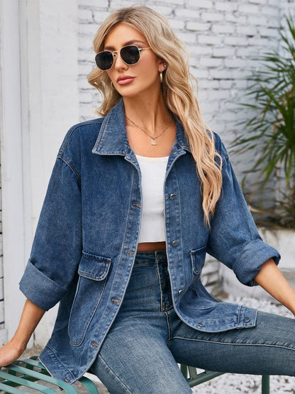 Chic button-up denim jacket with long sleeves