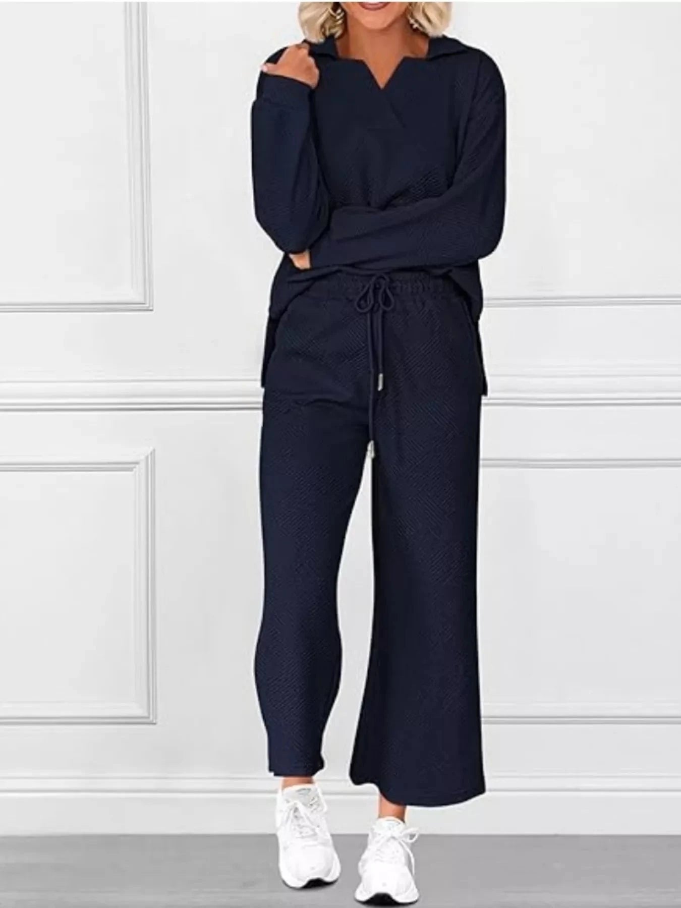 Side Slit Textured Top and Drawstring Pants Set Coco’s Tee Boutique