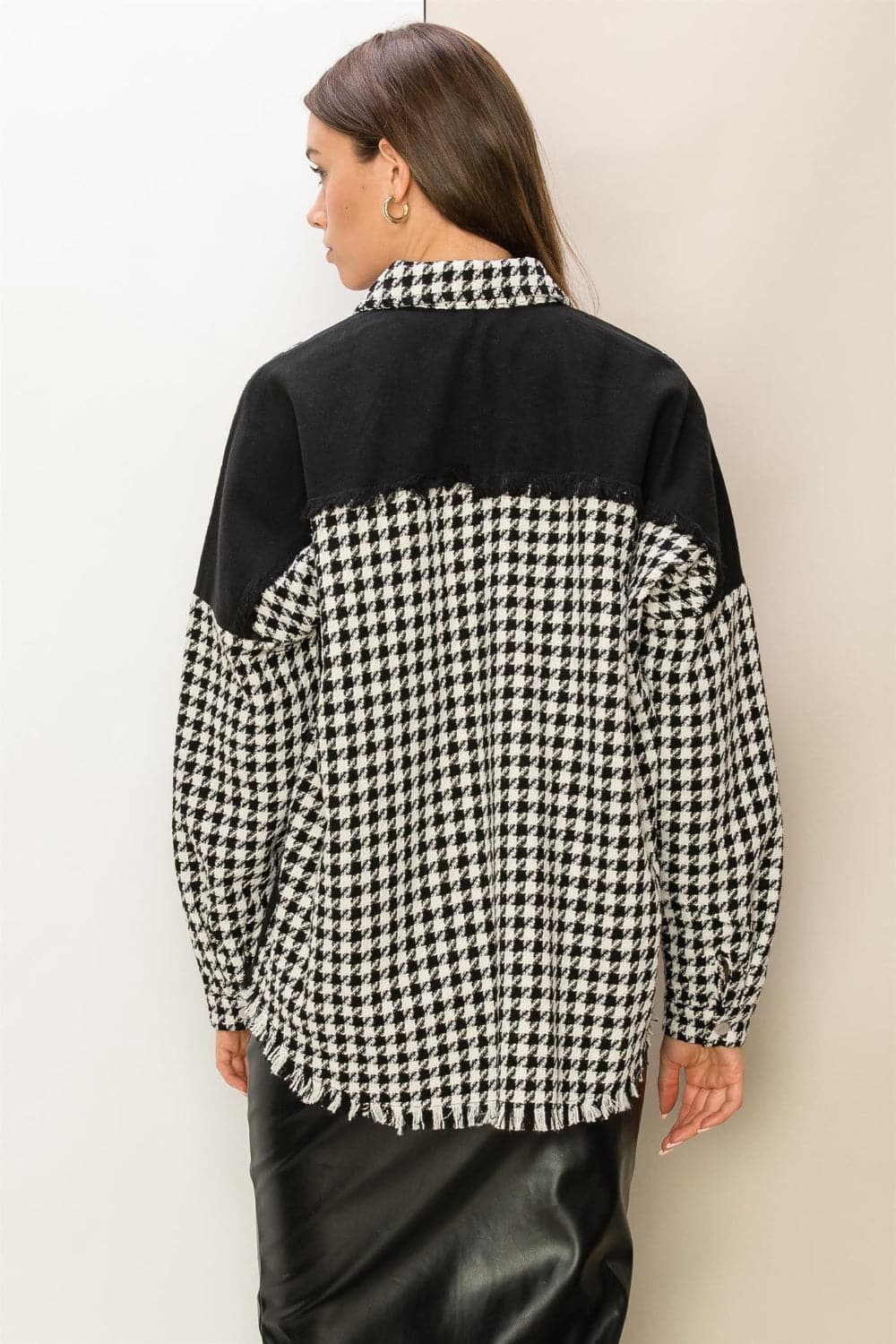 HYFVE Houndstooth Contrast Raw Hem Jacket.