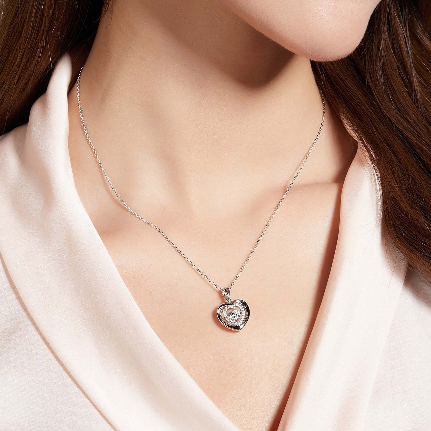 Moissanite 925 Sterling Silver Heart Necklace.