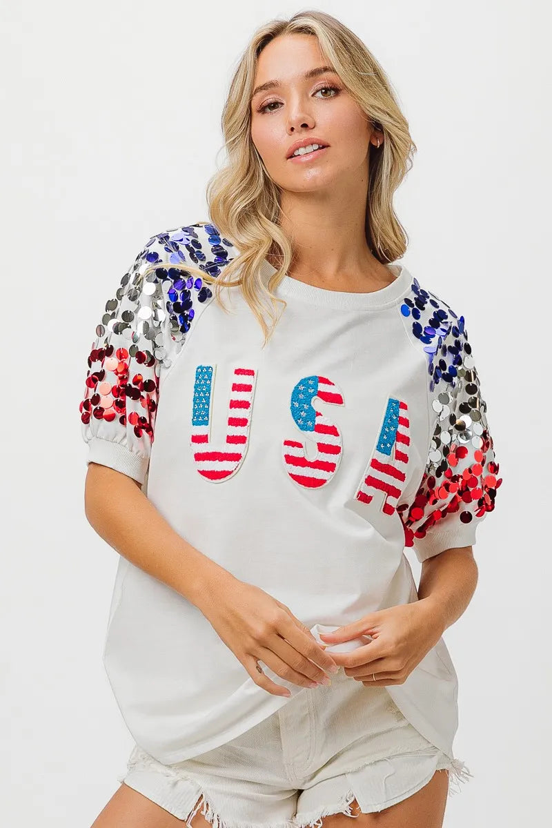 BiBi American Flag Theme Sequin Top - Love Salve 