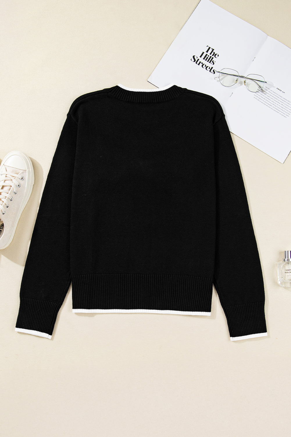 Black Contrast Trim Big Bow Accent Holiday Cropped Sweater Dear-Lover Dropshipping