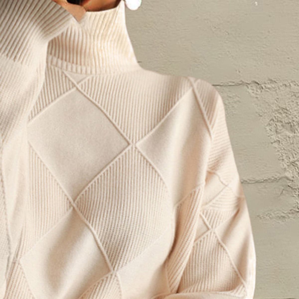 Geometric Turtleneck Long Sleeve Sweater.