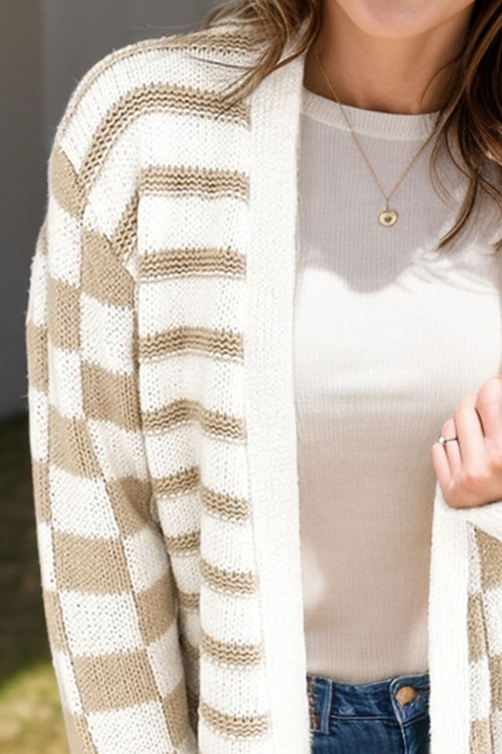 Striped Open Front Long Sleeve Cardigan.