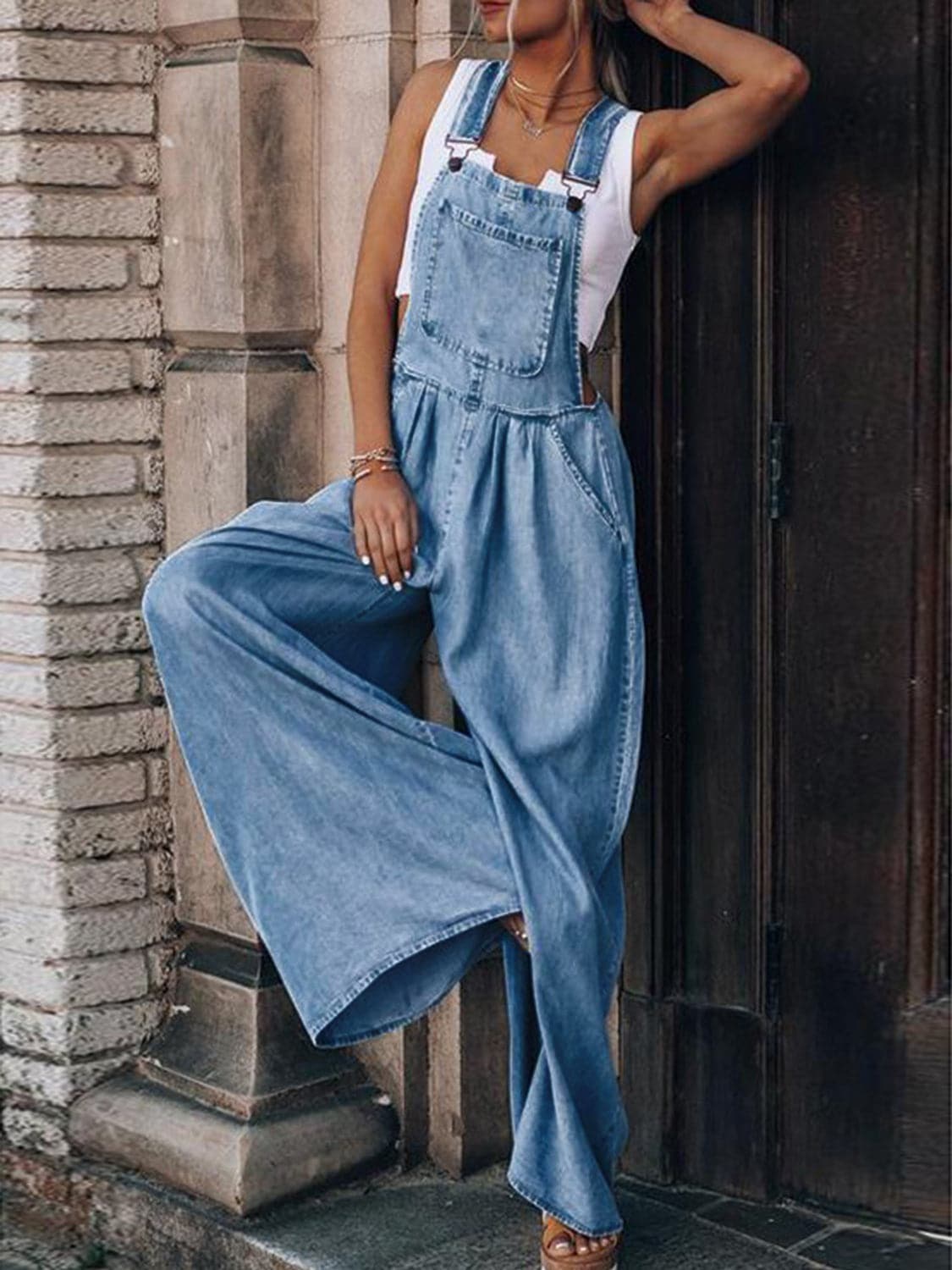 Wide Leg Denim Overalls.