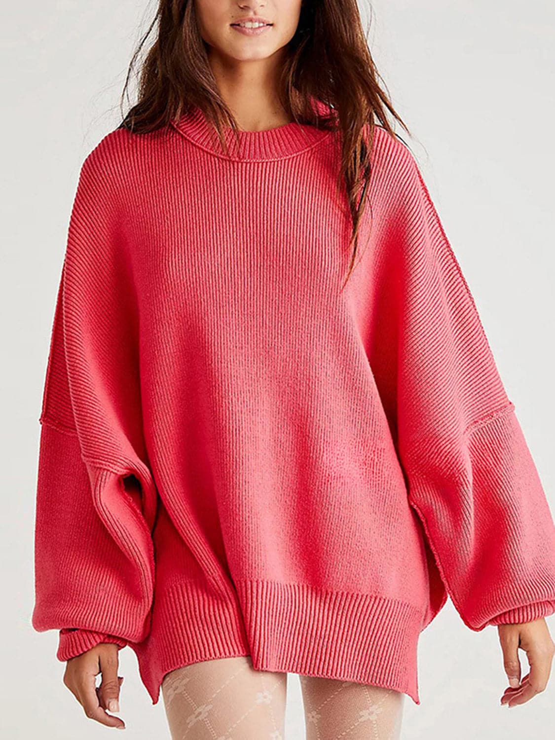 Cozy chic long sleeve sweater with side slits