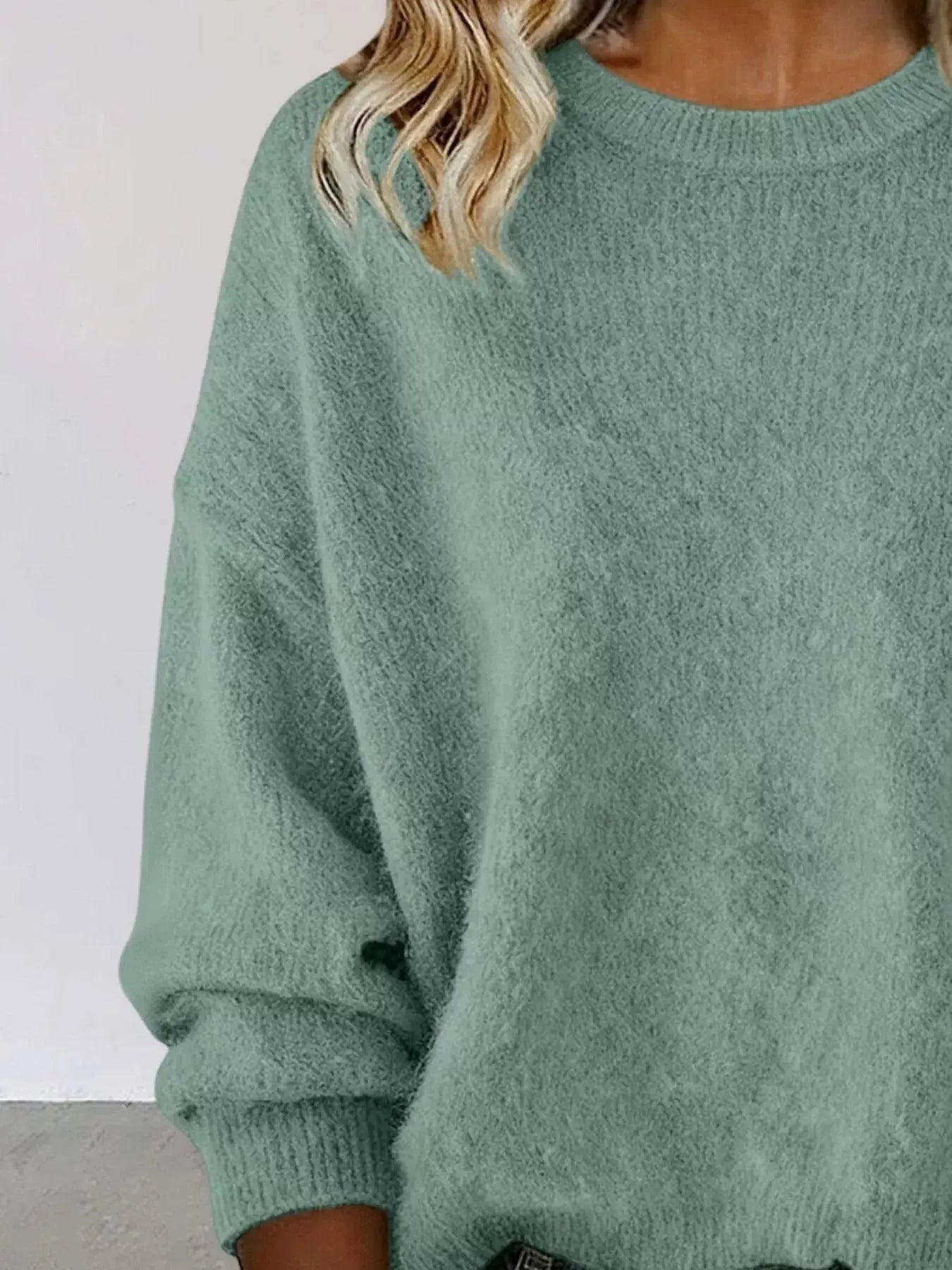 Full Size Round Neck Dropped Shoulder Sweater Plus Size Simply Love