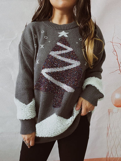 Christmas Tree Graphic Dropped Shoulder Sweater.