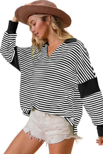 BiBi Striped Contrast Long Sleeve Knit Top.