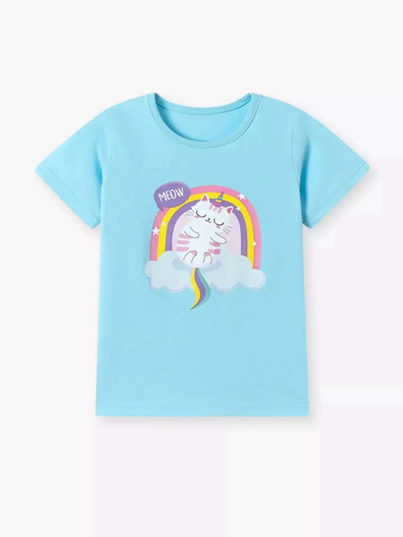 Children's Cartoon Cat Rainbow Graphic Tee Simply Love