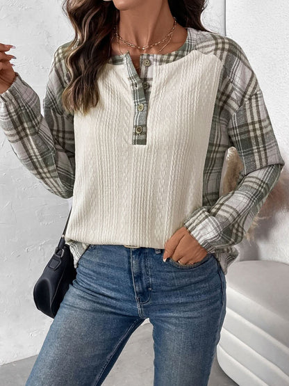 Plaid long sleeve button-up tee