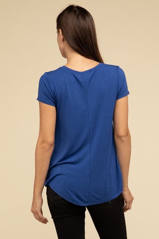 Flowy Round Hem Rayon Short Sleeve Top.