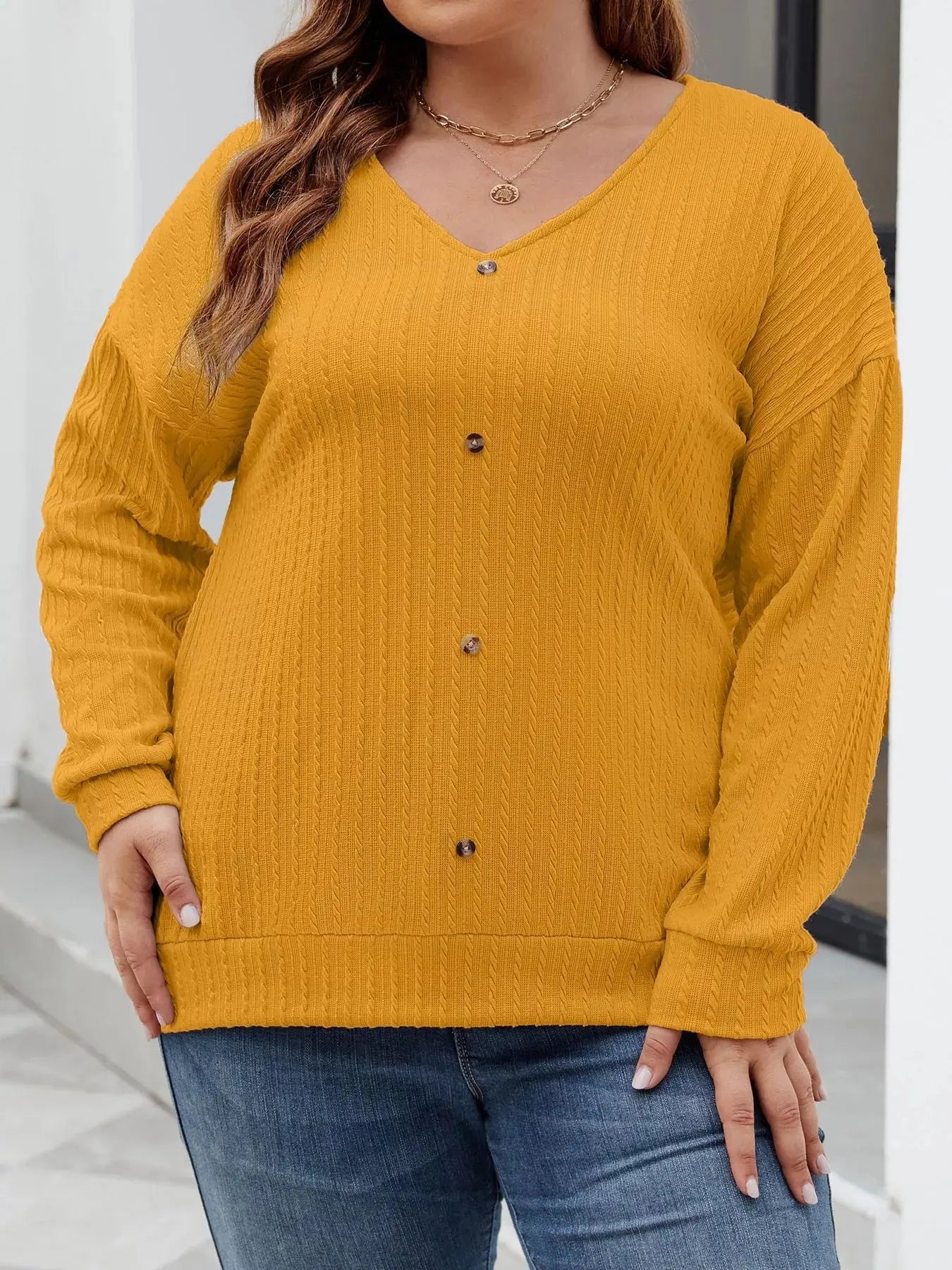 Plus Size V-Neck Dropped Shoulder Blouse Simply Love