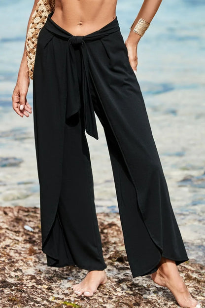 Knotted Waist Split Leg Relaxed Pants