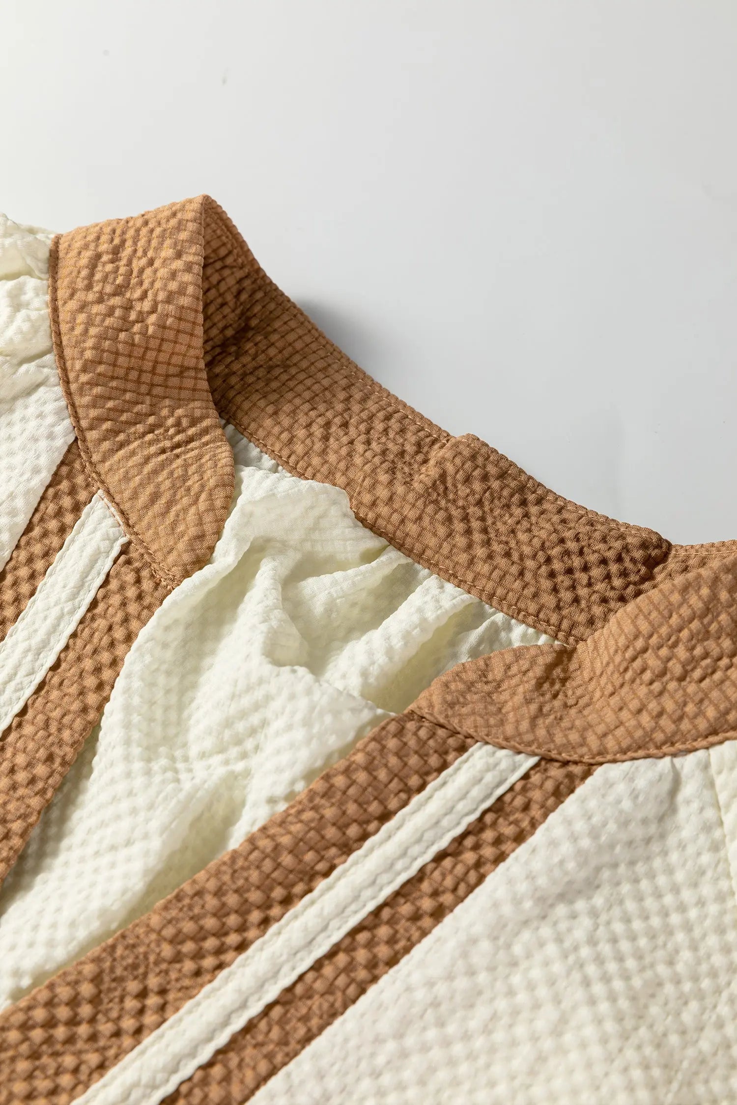 Jet Stream Color Block Patchwork V Neck Textured Long Sleeve Blouse Dear-Lover Dropshipping