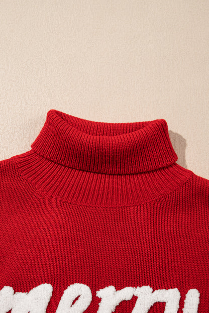 Festive Racing Red Sequin Sleeve Turtleneck Christmas Sweater