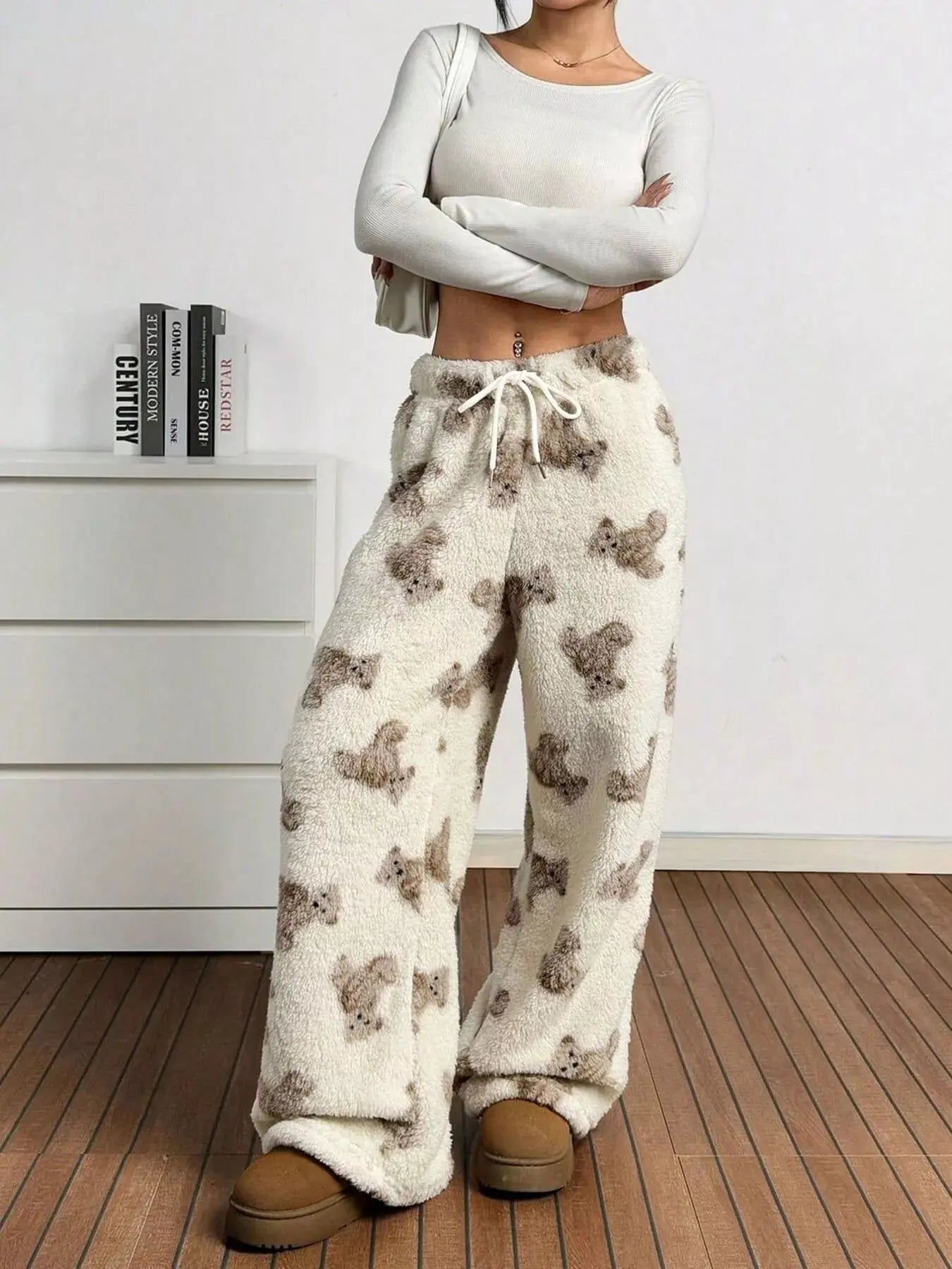 Teddy Bear Print Fluffy Pants Simply Love