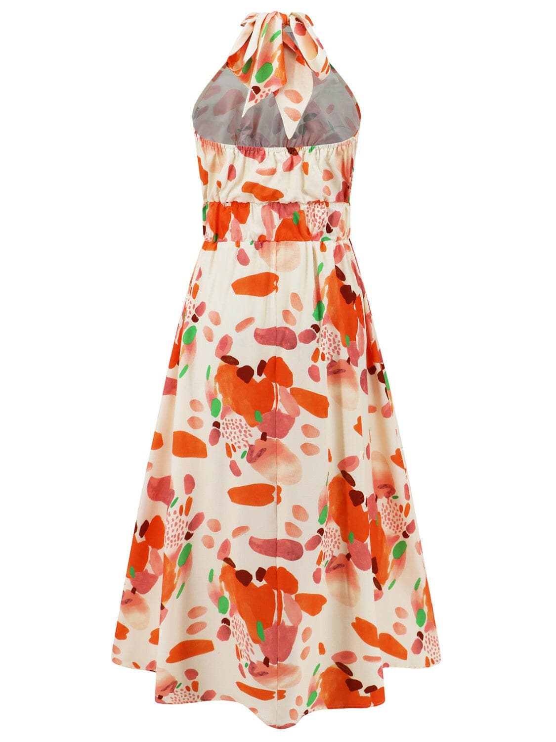 Ruched Printed Halter Neck Sleeveless Dress.