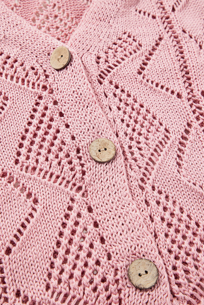 Plus size pink open knit cardigan