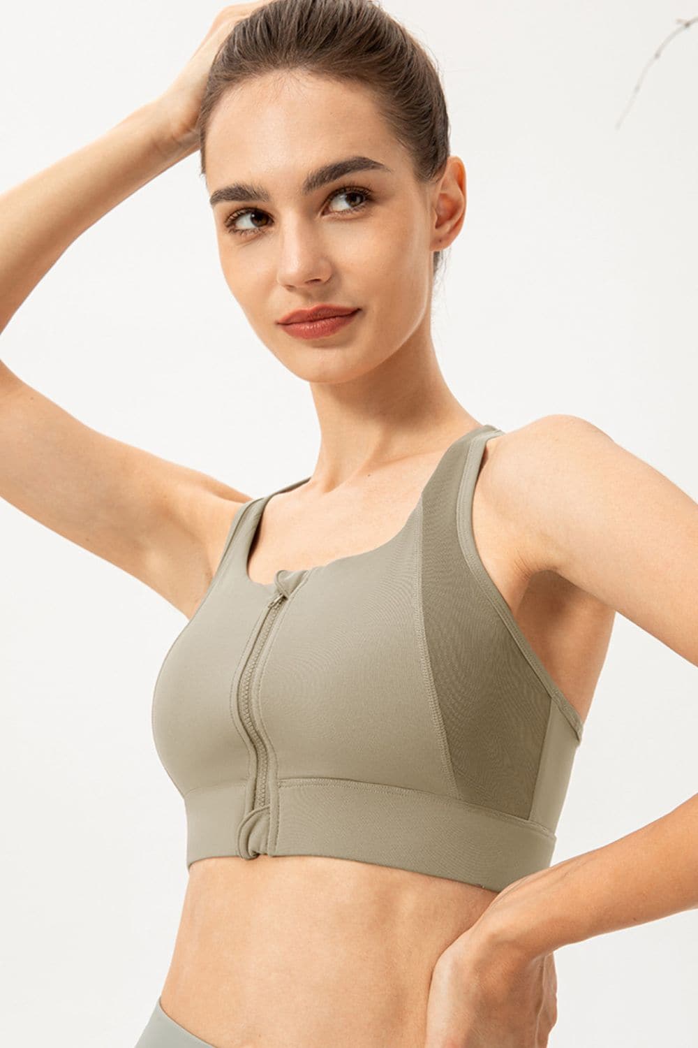 Zip-Up Round Neck Sports Bra.