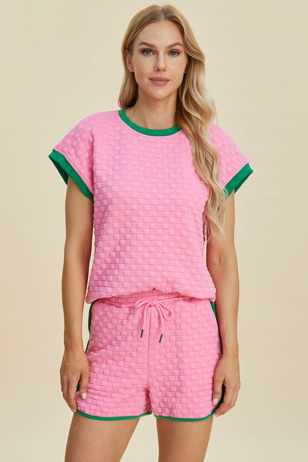 Double Take texture t-shirt & shorts set