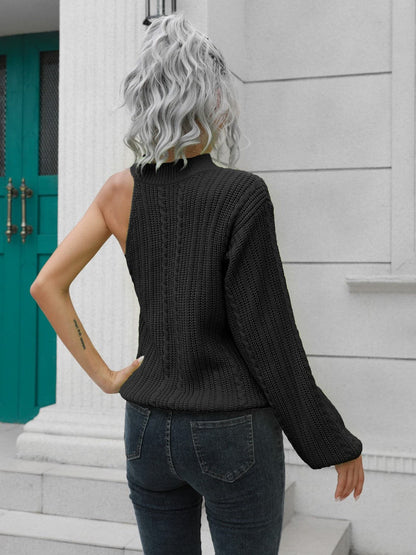 Cable-Knit Round Neck Asymmetrical Sweater.