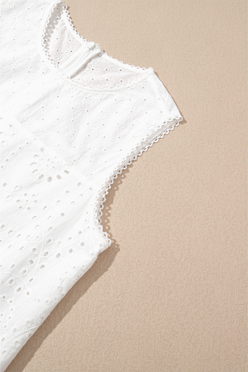 White Floral Eyelet Embroidered Sleeveless Shift Dress for Summer