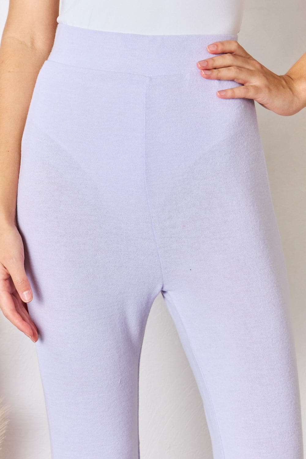 RISEN Full Size High Waist Ultra Soft Knit Flare Pants.