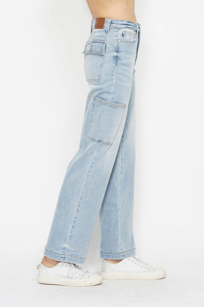 Judy Blue Full Size High Waist Straight Cargo Jeans.